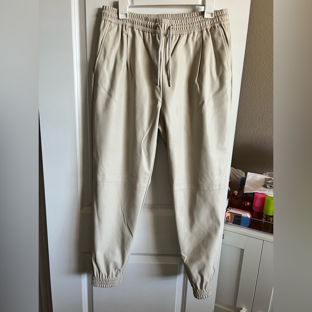 Zara Faux Leather Cream Jogger Pants